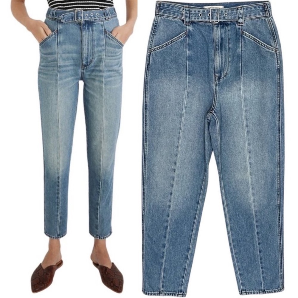 Madewell Jeans High Rise Tapered Belted Light Medium Wash mom Jean seamed 27